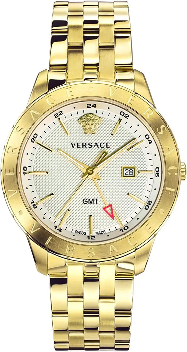 Versace Univers Quartz White Dial Gold Steel Strap Men's Watch - VEBK00518