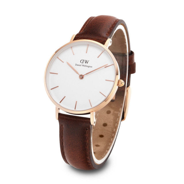 Daniel Wellington St. Mawes 28mm White Dial Brown Genuine Leather Women's Watch - DW00100175