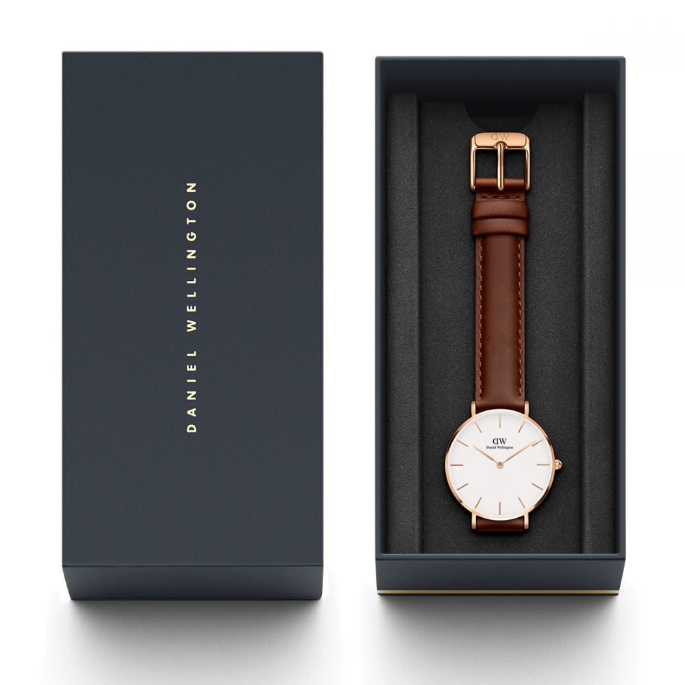 Daniel Wellington St. Mawes 28mm White Dial Brown Genuine Leather Women's Watch - DW00100175