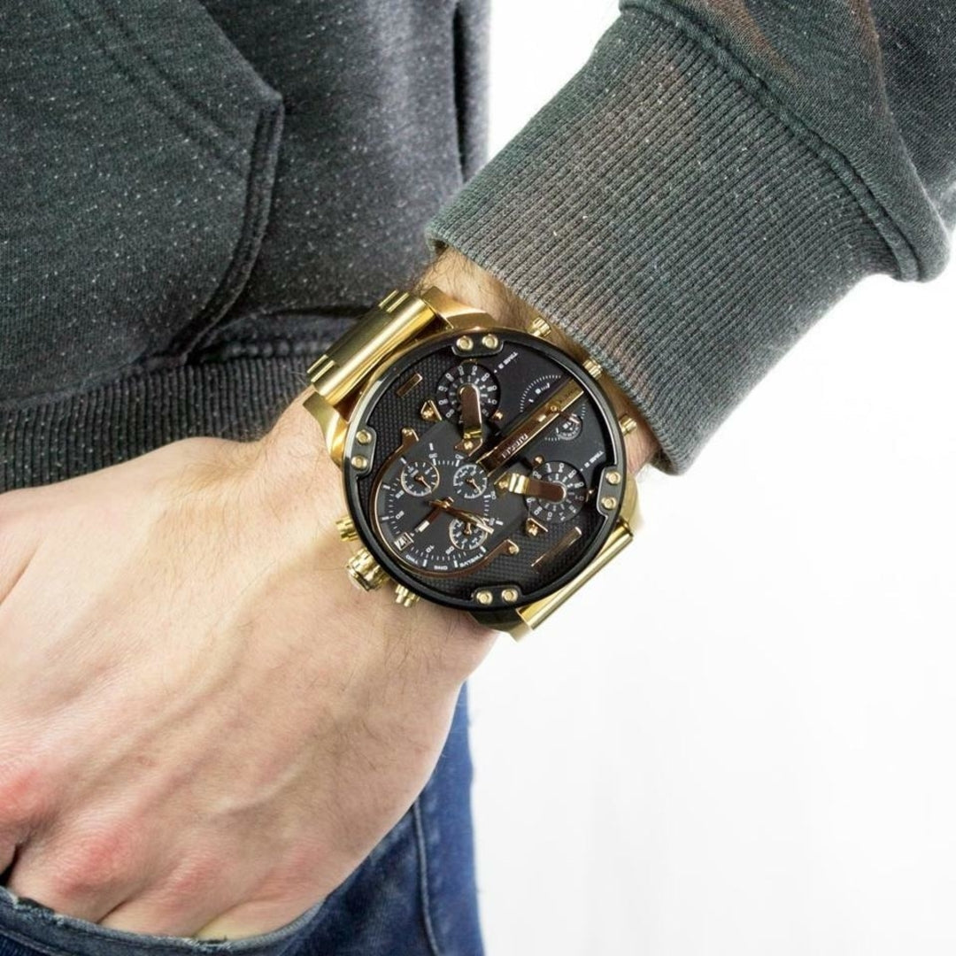 Diesel Mr. Daddy 2.0 Black Dial Gold Chronograph Men's Watch DZ7333