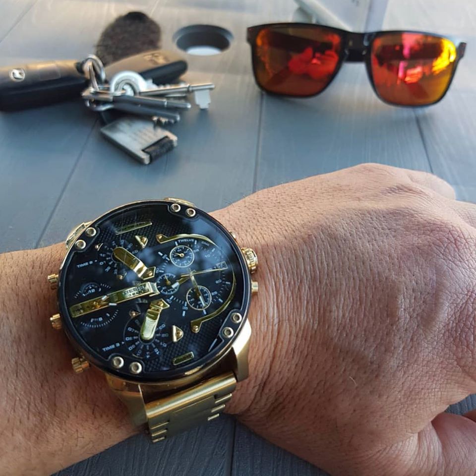 Diesel Mr. Daddy 2.0 Black Dial Gold Chronograph Men's Watch DZ7333