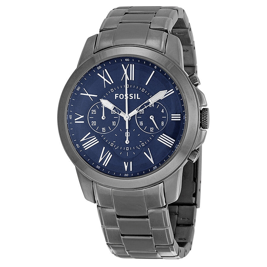 Fossil Grant Chronograph Dark Blue Dial Smoke Ion-plated Watch - FS4831