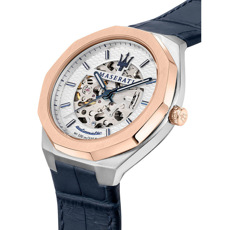 Maserati Stile Automatic Blue Leather Strap Men's Watch R8821142001