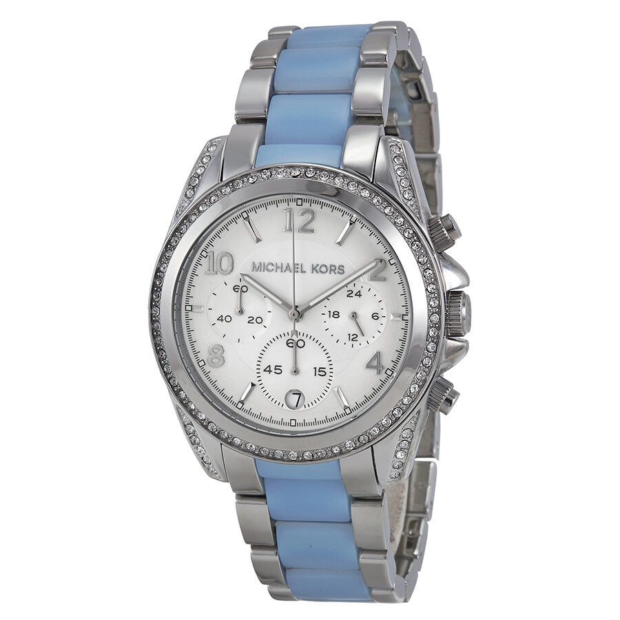 Michael Kors Blair Chronograph Silver Dial Stainless Steel with Chambray Acetate Ladies Watch MK6137