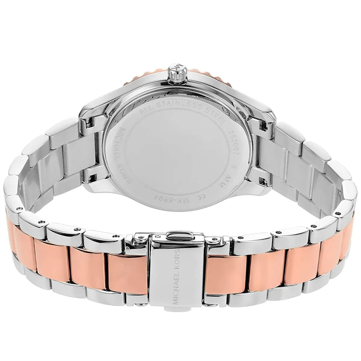 Michael Kors Layton Three Hand Pink Dial Two Tone Steel Strap Watch For Women - MK6894