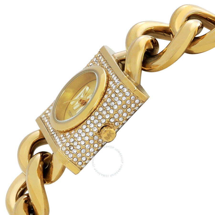 Michael Kors MK Chain Lock Quartz Crystal Gold Dial Ladies Watch MK4711
