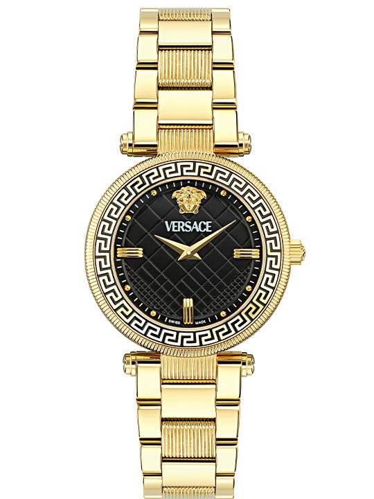 Versace Reve Lady Black Dial Gold Watch - VE8B00624