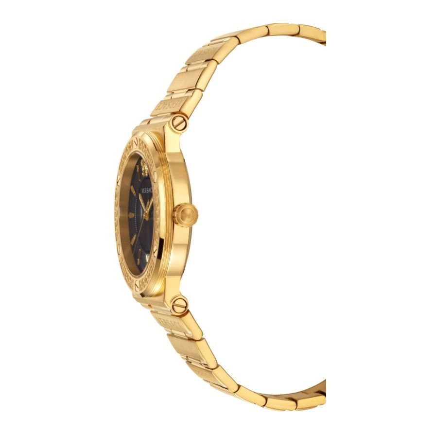 Versace Greca Black Dial Gold Steel Strap Women's Watch - VEVH00820
