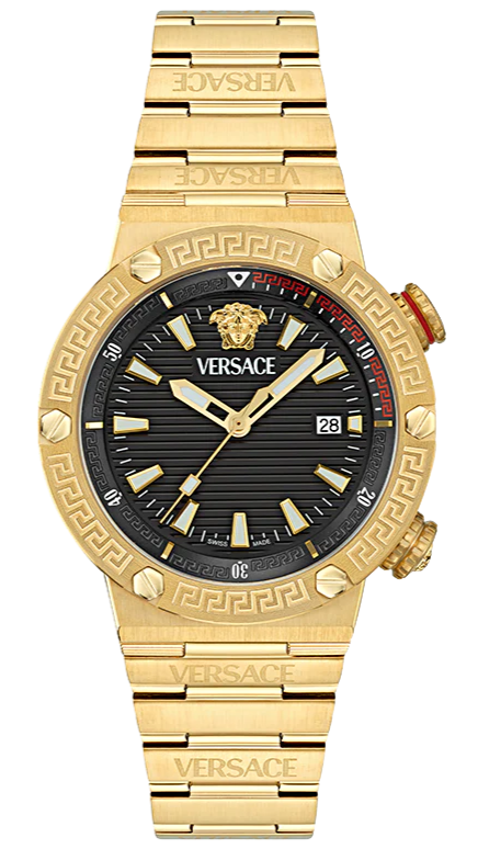 Versace Greca Logo Quartz Black Dial Gold Steel Strap Watch for Men - VE8G00624