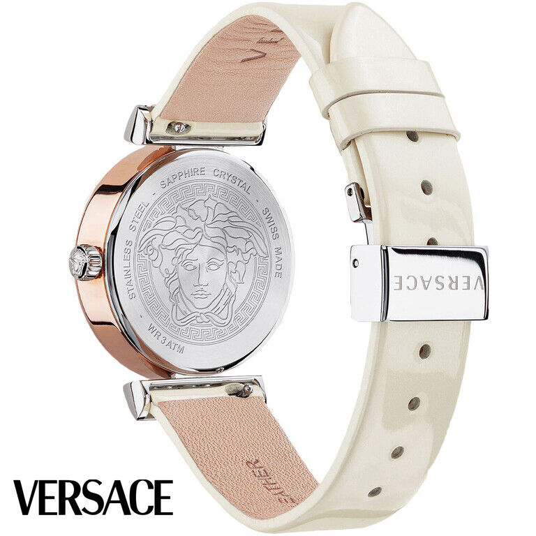 Versace Meander White Leather Strap Women's Watch - VELW00120