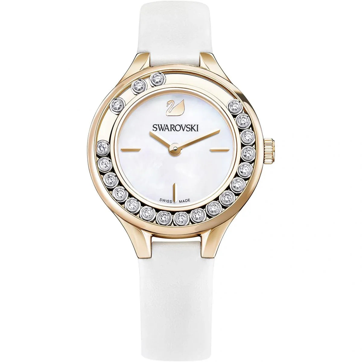 Swarovski Lovely Crystals Rose Gold White Leather Strap Women's Watch 5242904