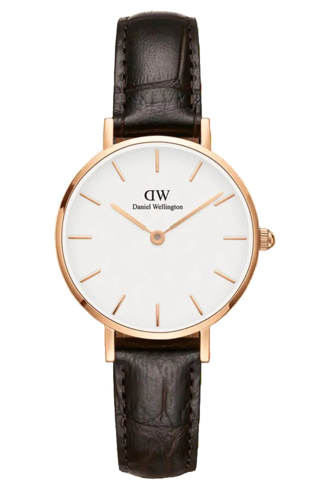 Daniel Wellington Petite York 32mm White Dial Dark Brown Genuine Leather Gold Watch - DW00100232
