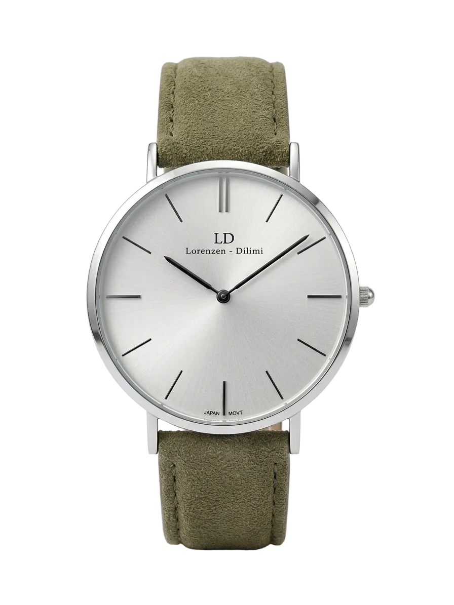 Lorenzen Dilimi Slim White Dial Beige Suede Strap Men's Watch (Pre-Owned)