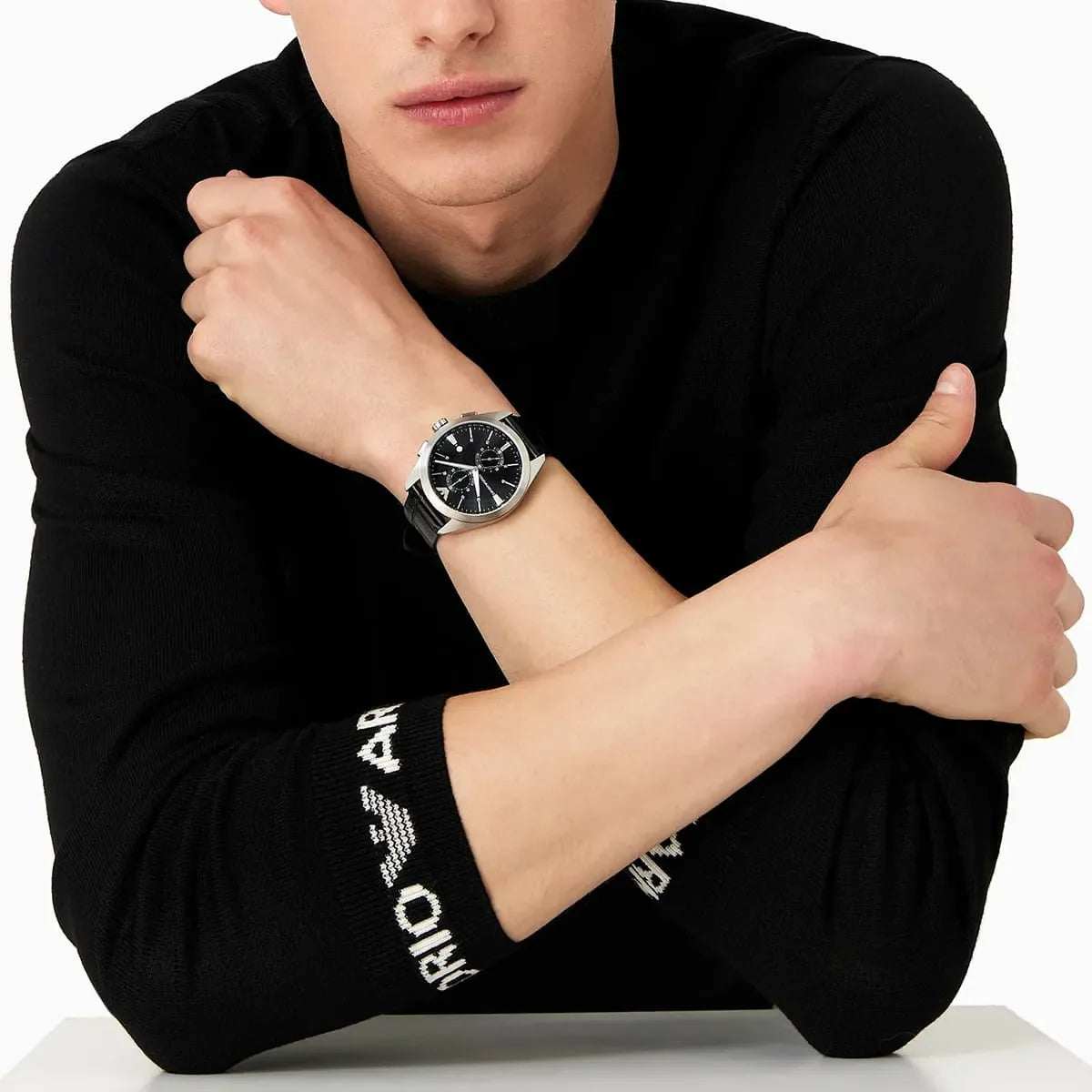 Emporio Armani Claudio Chronograph Black Genuine Leather Men's Watch - AR11542