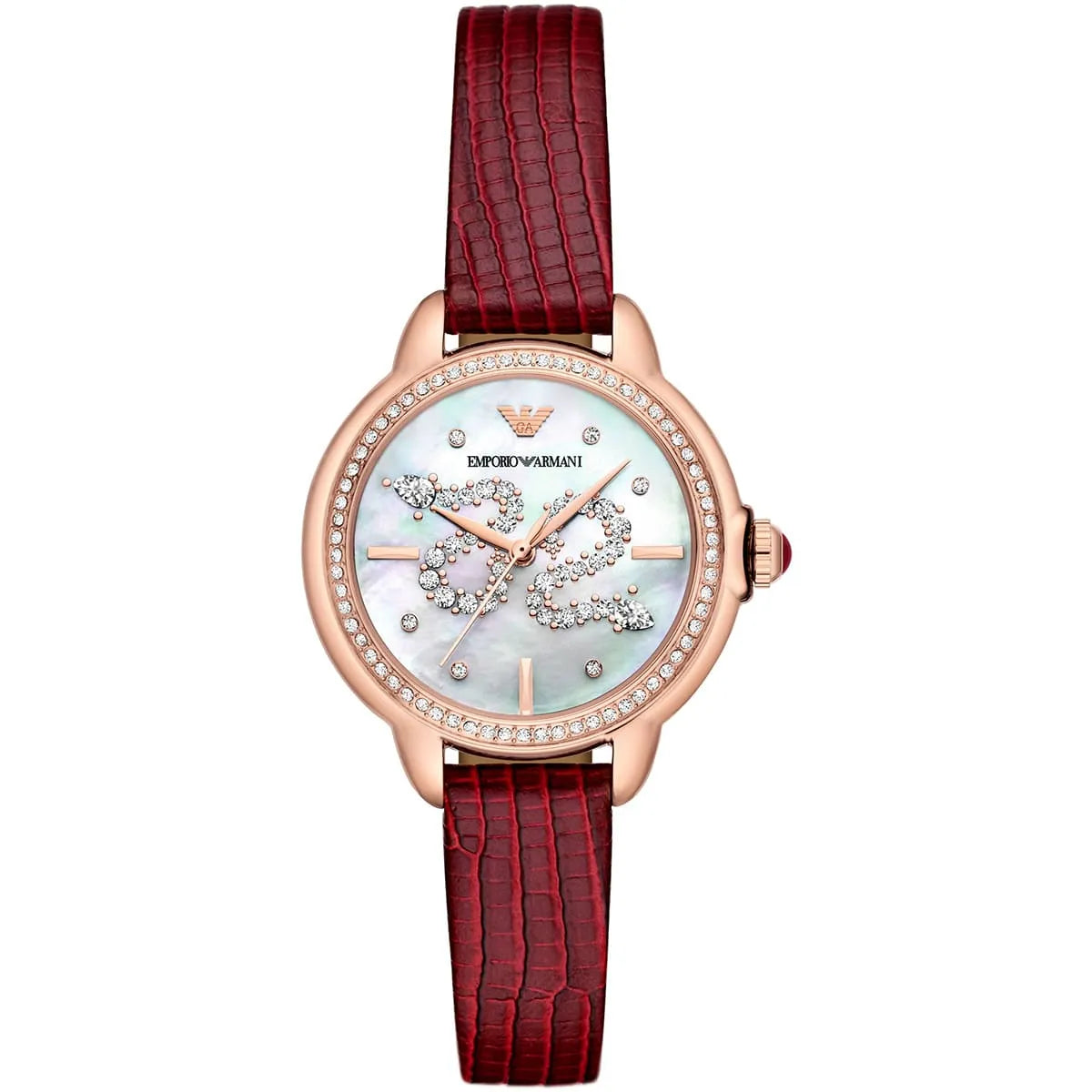 Emporio Armani Mia Snake Motif Dial Red Genuine Leather Women's Watch - AR11646