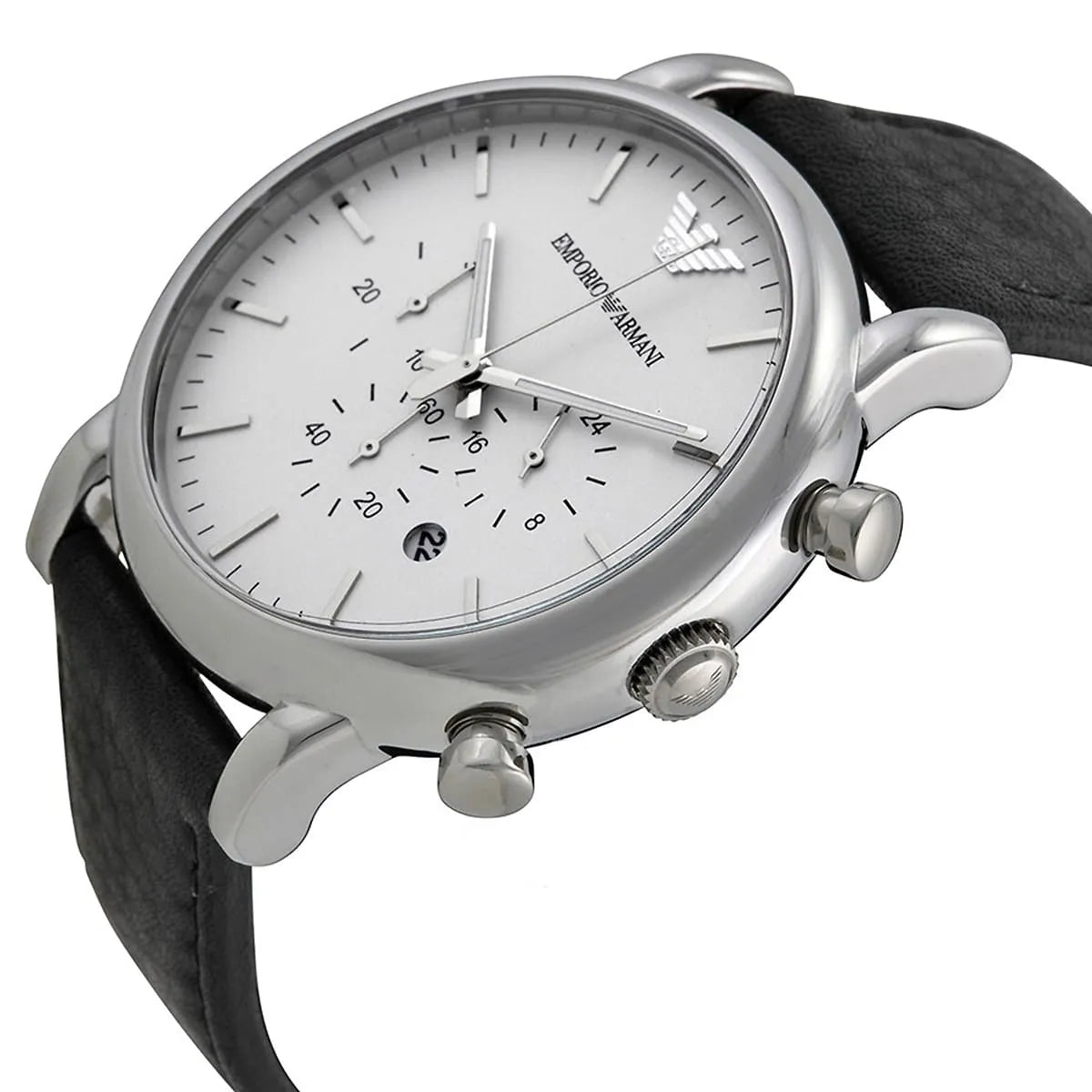 Emporio Armani Classic Chronograph White Dial Black Genuine Leather Men's Watch - AR1807