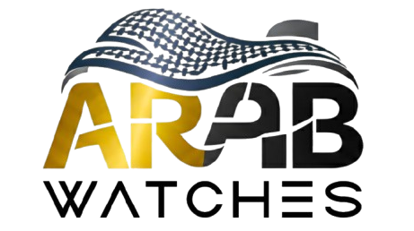 Logo of Arab Watches with a watch design element on a white background