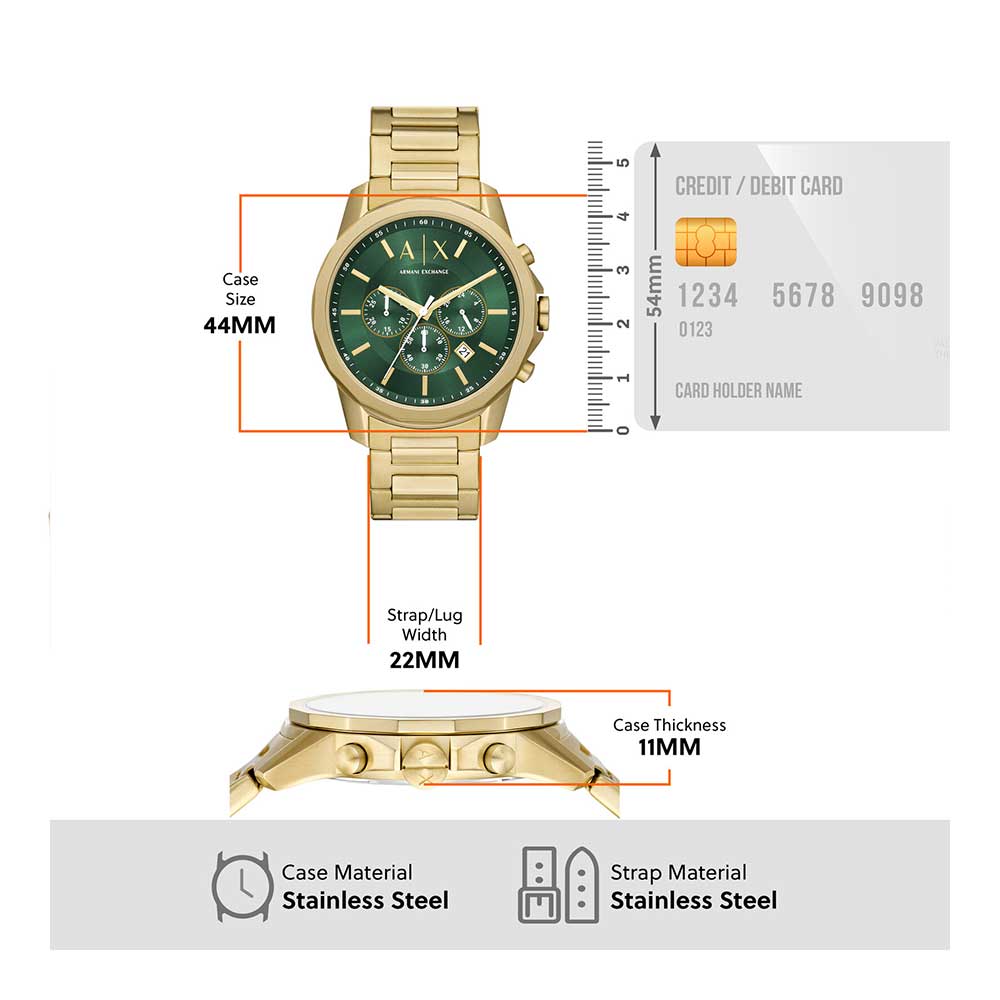 Armani Exchange Banks Chronograph Gold-Tone Green Dial Watch - AX1746