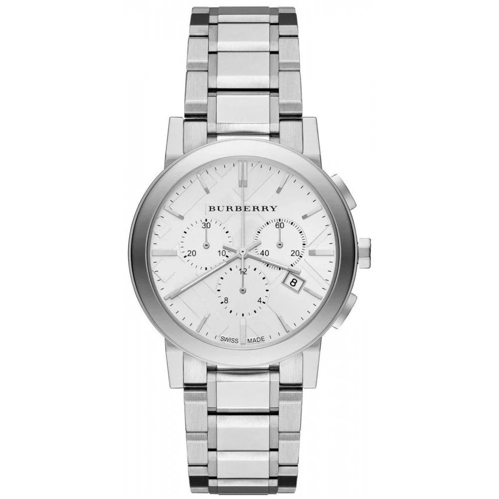 Burberry The City Ladies Chronograph Silver Dial Silver Stainless Steel Women's Watch BU9750