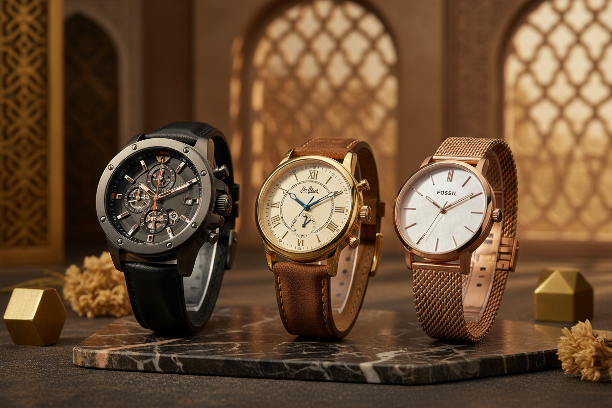 create img for this section (add (diesel,lee cooper, fossil)brands as a watches in image)
You don't have to look far to find the world's best watches in the Middle East. Arab Watches provides an extensive list of watches for you to choose from at unbelievably low rates. We take pride in our sourcing efforts to bring these watches at affordable prices and fast shipping to and from within the Middle East. 