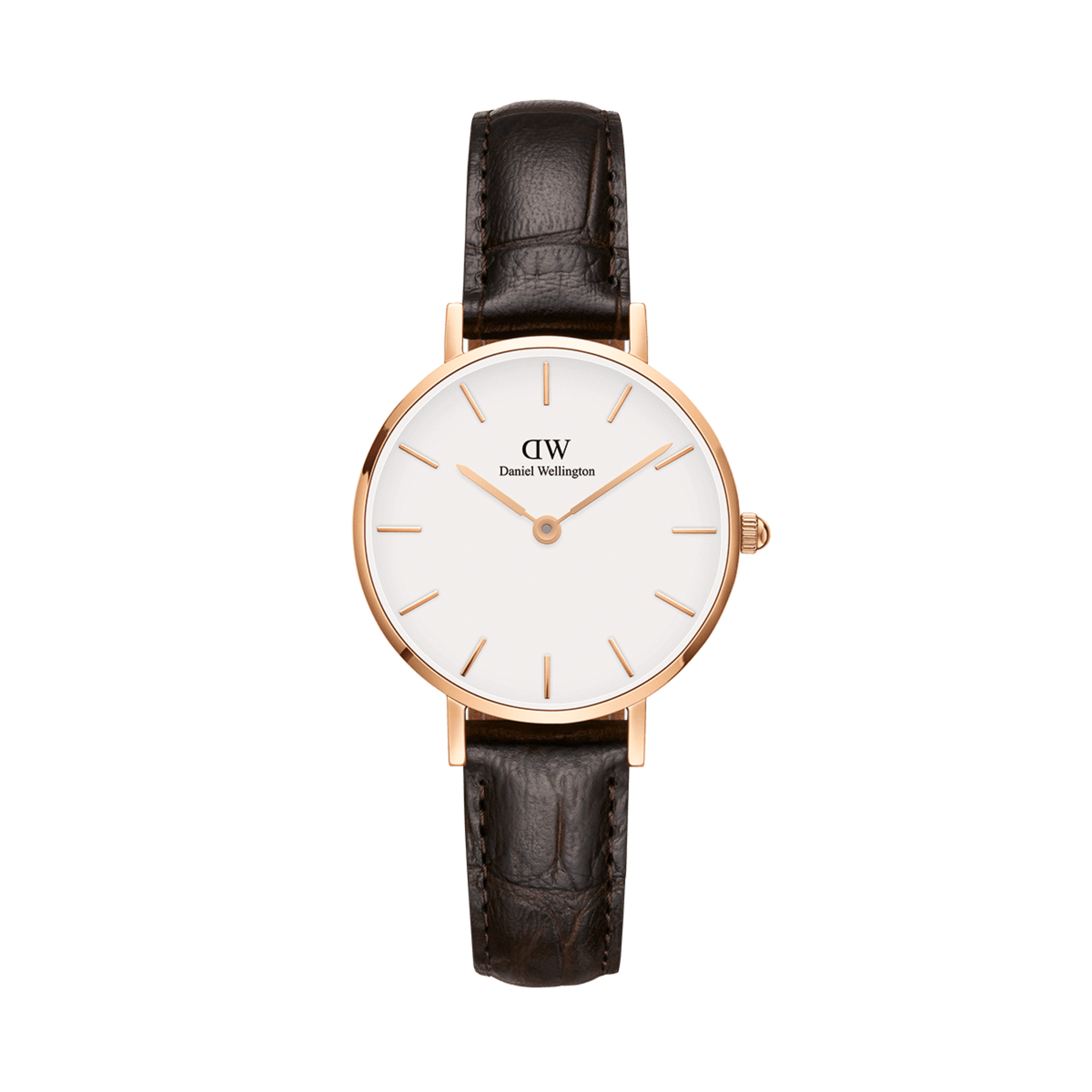 Daniel Wellington Petite York 32mm Watch - Eggshell White Dial, Rose Gold Case, Dark Brown Leather Strap - DW00100232
