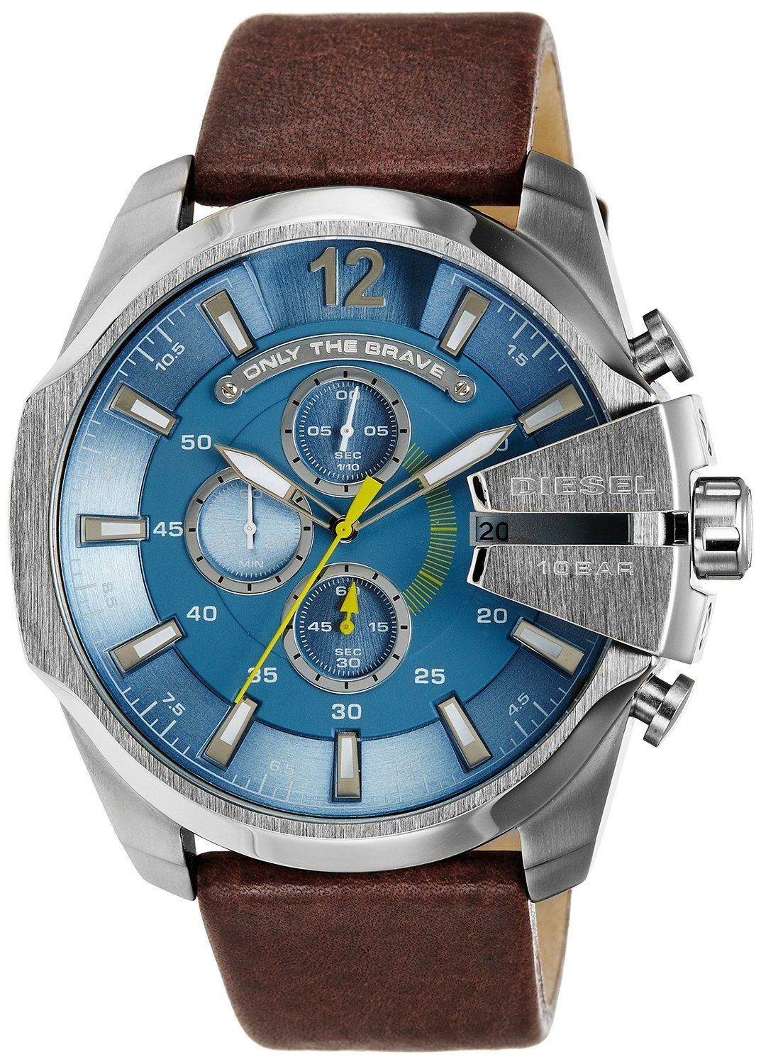 Diesel Mega Chief Light Blue Dial Brown Leather Men's Watch DZ4281
