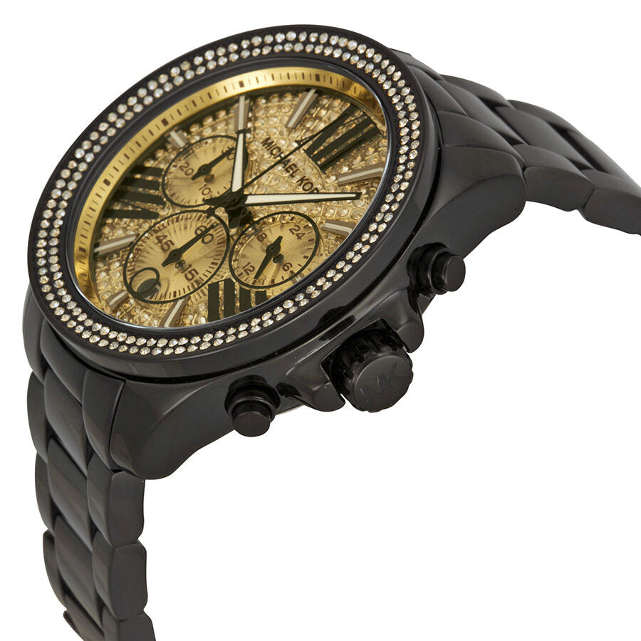Michael Kors Wren Chronograph Crystal Pave Dial Black Ion-plated Ladies Watch MK5961