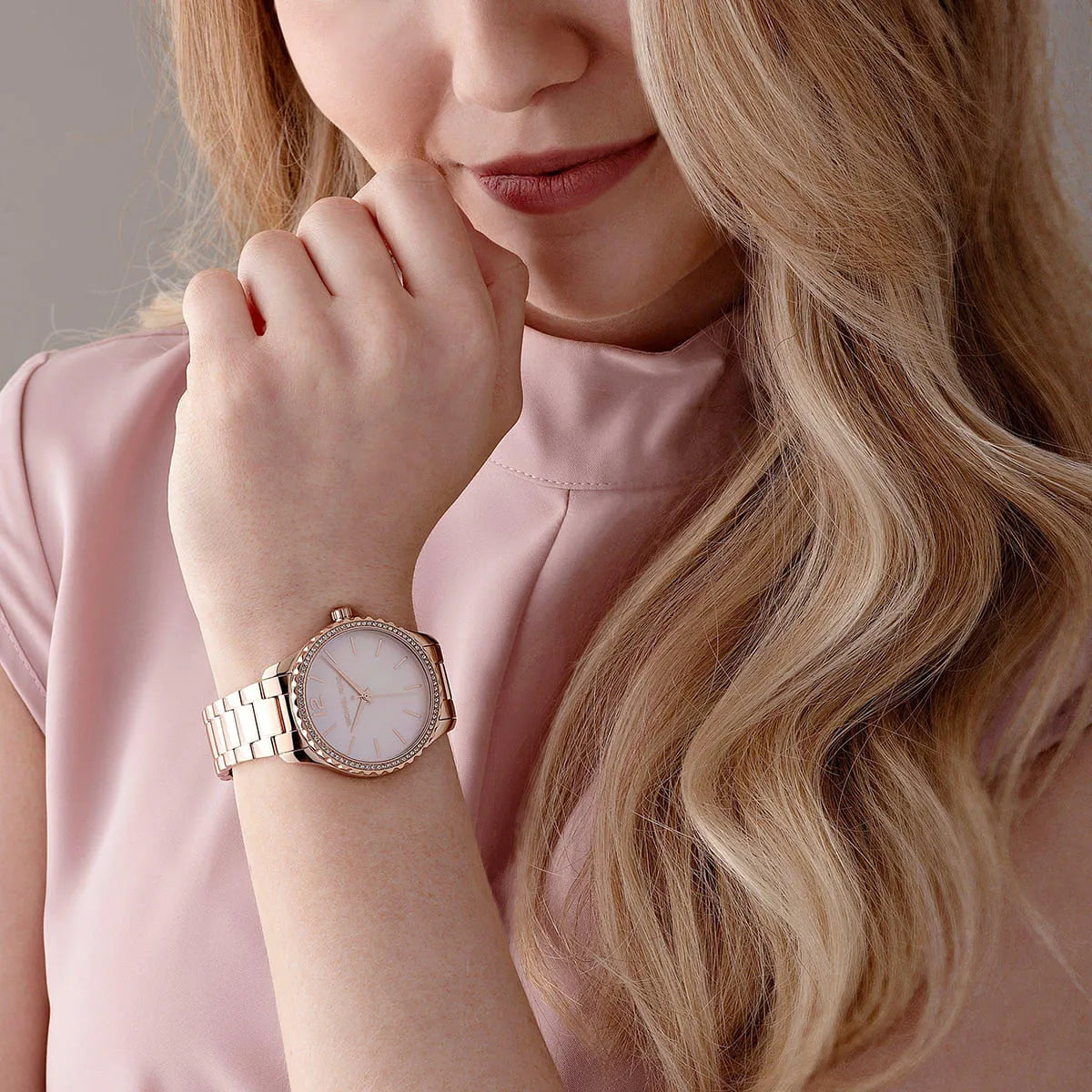 Michael Kors Layton Three-Hand Pink MOP Dial Rose Gold Women's Watch - MK6848