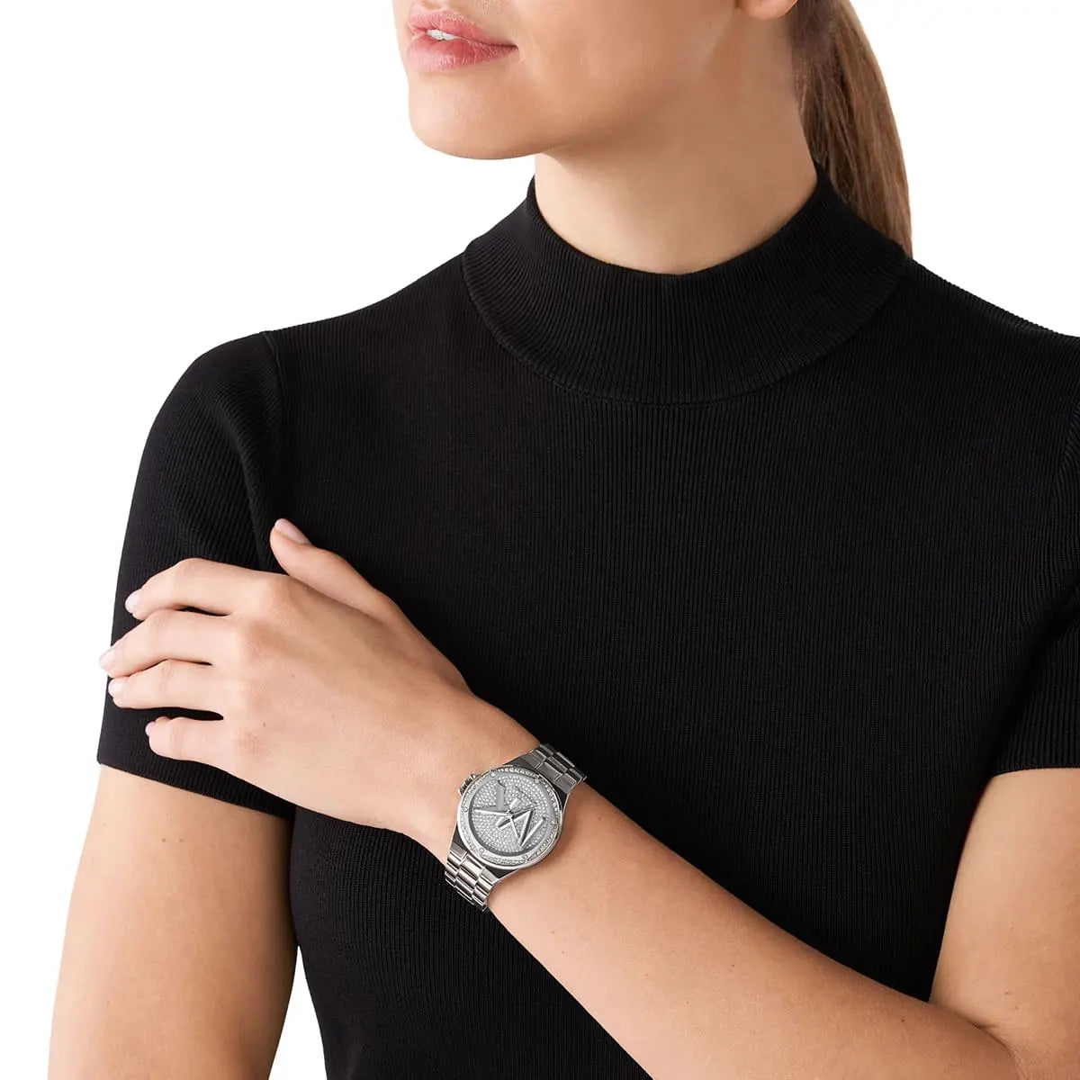 Michael Kors Lennox Pavé Logo Silver-Tone Women's Watch - MK7234