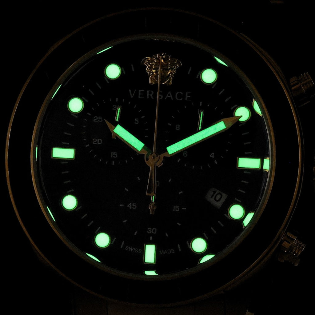 Versace Greca Dome Chronograph Black Dial All Gold Swiss Movt Watch - VE6K00523